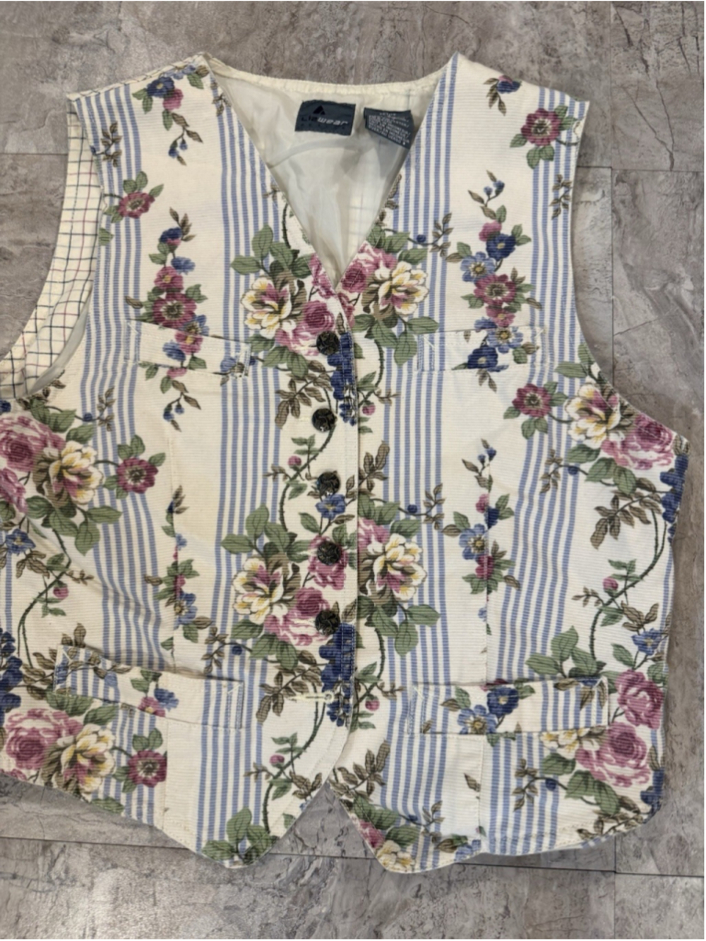 Vintage 90s Liz Claiborne Liz Wear Floral Tapestry Vest Petite Small - Picture 3 of 7